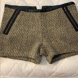 THML tweed and faux leather shorts